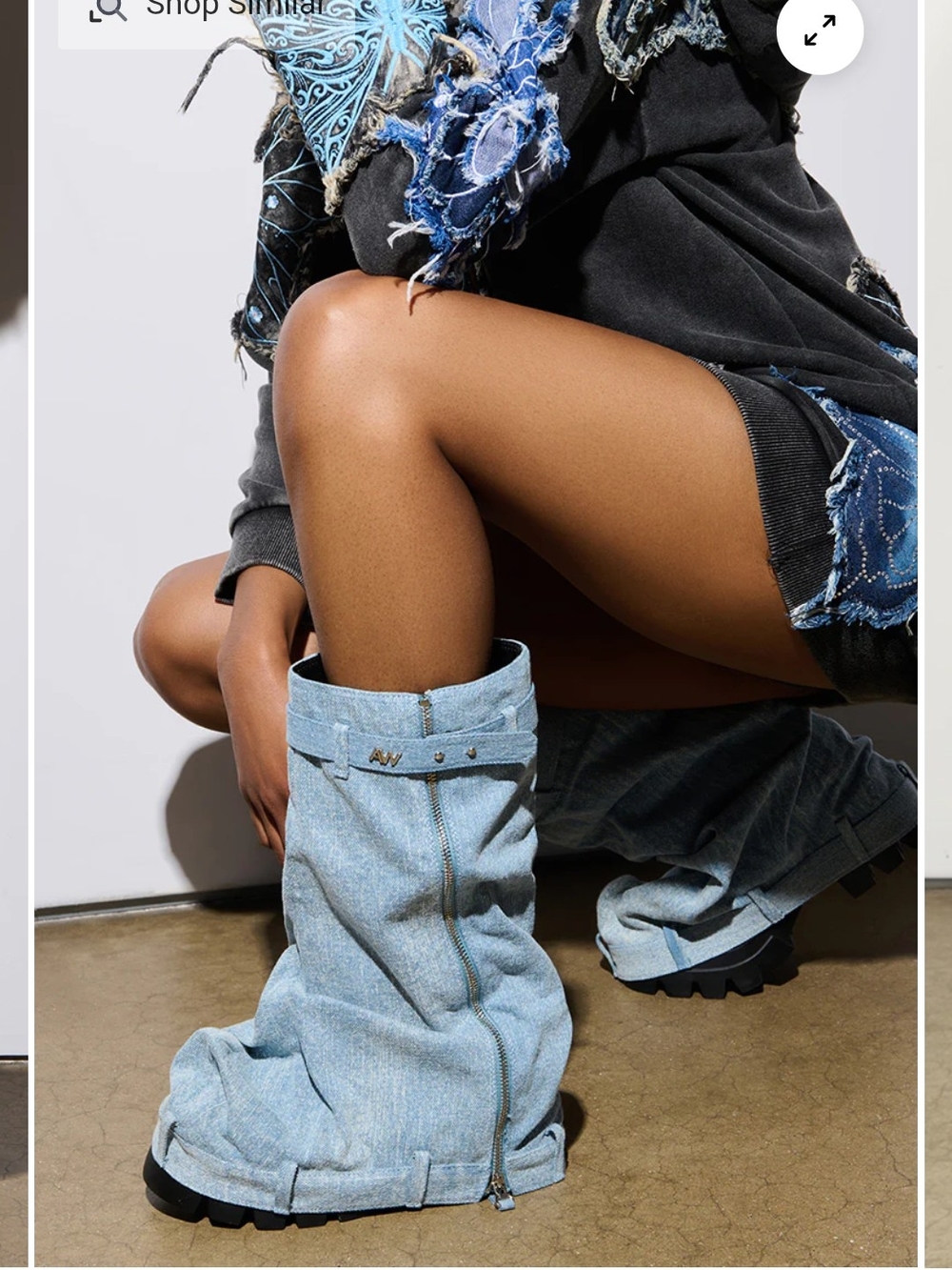 Denim Slouch Boots - Light Blue